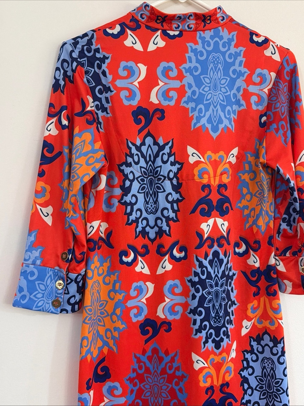 Gretchen Scott Designs XS Everyday Jersey Collared Dress Blue Orange Resort - Picture 7 of 12